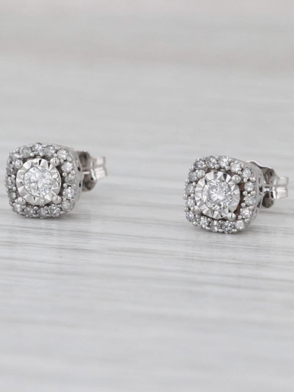 0.20ctw Diamond Halo Stud Earrings 10k White Gold Round Studs